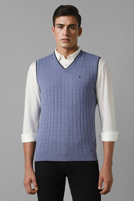 LOUIS PHILIPPE Solid V Neck Casual Men Light Blue Sweater