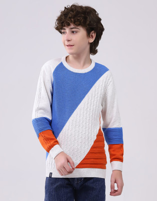 MONTE CARLO Self Design Round Neck Casual Boys White Sweater