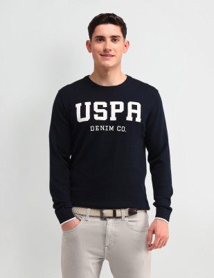 U.S. Polo Assn. Denim Co. Graphic Print Crew Neck Casual Men Blue Sweater