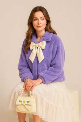 THE DRY STATE Solid High Neck Casual Women Purple Sweater
