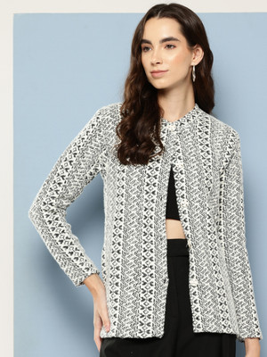Aarika Woven Round Neck Casual Women White, Grey Sweater