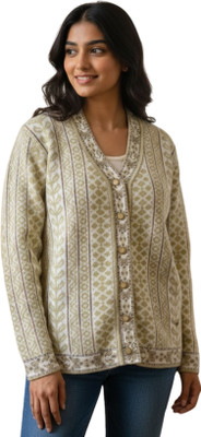 I Bar Woven V Neck Casual Women Beige Sweater