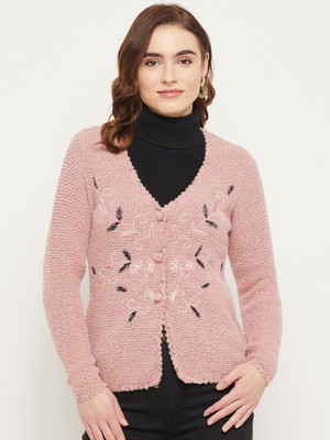 DUKE Self Design V Neck Casual Women Pink Sweater