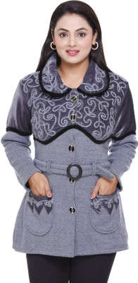 PIPASA WOMEN Embroidered Collared Neck Casual Women Grey Sweater