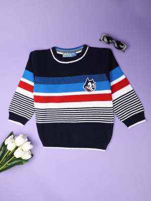 V-MART Printed Round Neck Casual Boys Blue, Blue Sweater