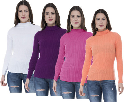 Indeweaves Solid Turtle Neck Casual Women Multicolor Sweater