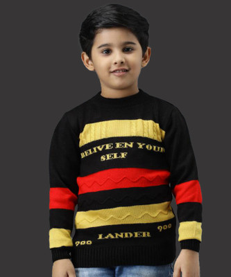 ANIXA Solid Round Neck Casual Boys Black Sweater