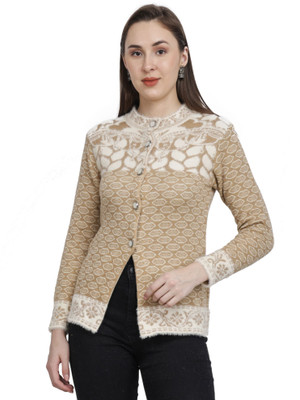 HITTIKA Self Design, Woven Round Neck Casual Women Beige Sweater