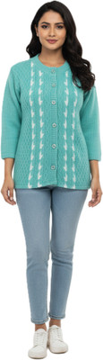 Kriti Striped Round Neck Casual Women Light Blue Sweater