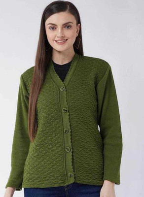 CRAFTWELL Solid V Neck Casual Women Green Sweater