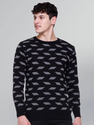 GODFREY Self Design Round Neck Casual Men Black Sweater