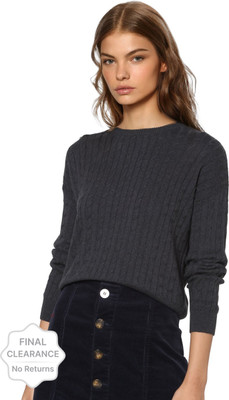 ONLY Self Design Round Neck Casual Women Grey Sweater