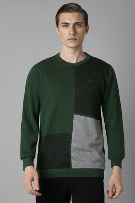 LOUIS PHILIPPE Colorblock Crew Neck Casual Men Green Sweater