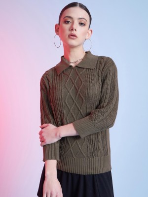 STREET9 Woven Round Neck Casual Women Brown Sweater