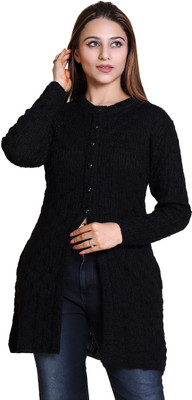 Varenyam Self Design Round Neck Lounge Wear Women Black Sweater