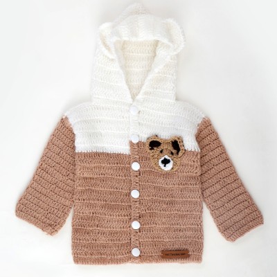 The Original Knit Self Design Hooded Neck Casual Baby Boys & Baby Girls Beige, White Sweater