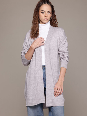 Roadster Solid V Neck Casual Women White Sweater