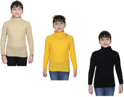 Indistar Solid High Neck Casual Girls Multicolor Sweater