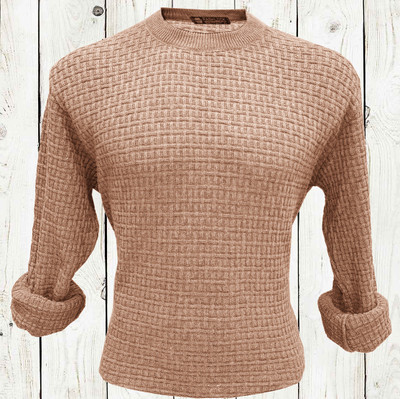 FASHLOOK Self Design Round Neck Casual Men Beige Sweater