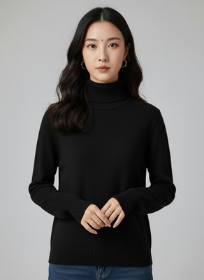 Sold For Style Solid High Neck Casual Women Black Sweater