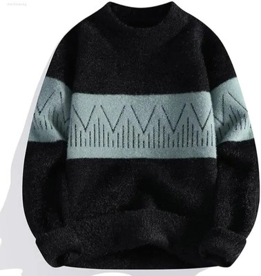 Keenuu Self Design, Printed High Neck Casual Men Black, White Sweater
