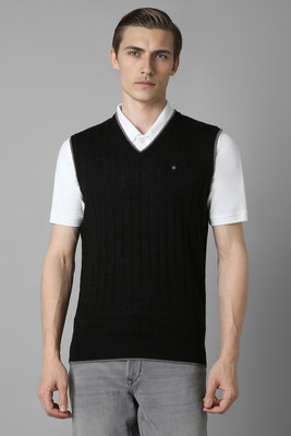 LOUIS PHILIPPE Solid V Neck Casual Men Black Sweater