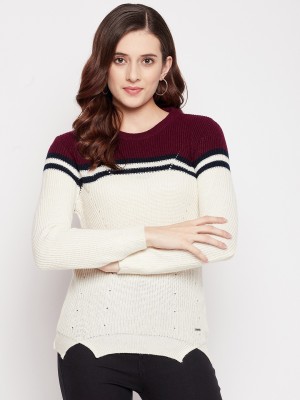 DUKE Striped Round Neck Casual Women Multicolor Sweater