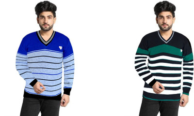 Sanzzy Solid V Neck Casual Men Multicolor Sweater