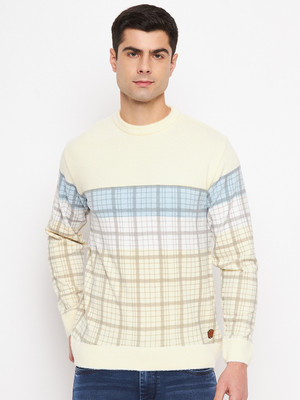 DUKE Checkered Round Neck Casual Men Yellow Sweater