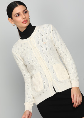 MONTE CARLO Self Design Crew Neck Casual Women White Sweater