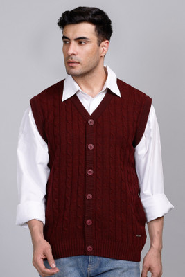 GODFREY Solid V Neck Casual Men Maroon Sweater