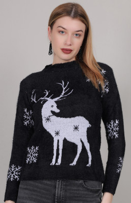 The Sleep Intimo Self Design Round Neck Casual Women Black Sweater