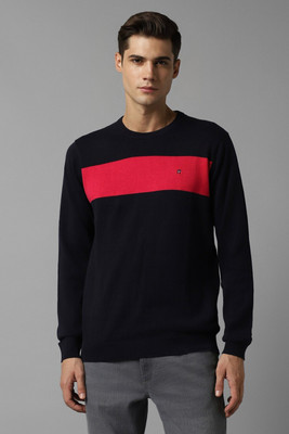 LOUIS PHILIPPE Self Design Crew Neck Casual Men Black Sweater