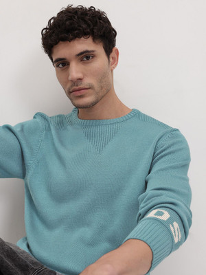 Roadster Solid Round Neck Casual Men Blue Sweater