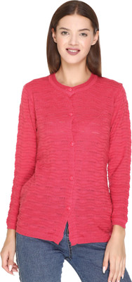 GODFREY Self Design Round Neck Casual Women Pink Sweater