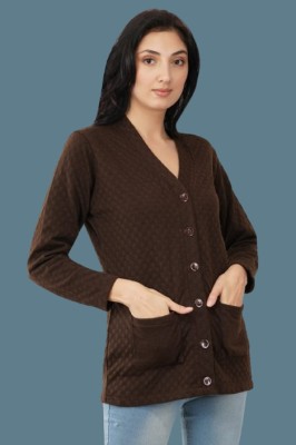 jorden4u Self Design V Neck Casual Women Brown Sweater