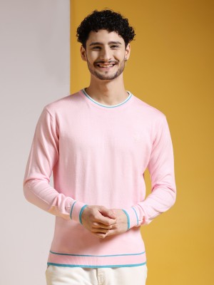 The Indian Garage Co. Self Design Crew Neck Casual Men Pink Sweater