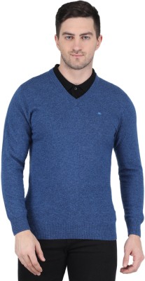 MONTE CARLO Solid V Neck Casual Men Blue Sweater