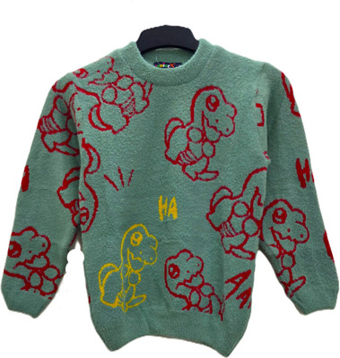 Juniorx Woven Round Neck Casual Boys & Girls Green Sweater