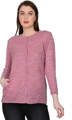 HITTIKA Solid Round Neck Casual Women Pink Sweater