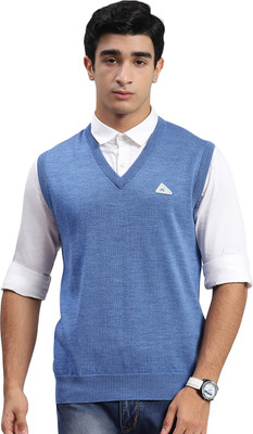 MONTE CARLO Solid V Neck Casual Men Blue Sweater