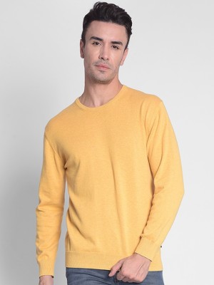 CRIMSOUNE CLUB Solid Round Neck Casual Men Yellow Sweater