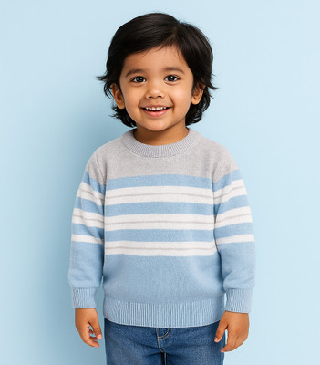 Vadahee Striped Round Neck Casual Boys & Girls Yellow Sweater