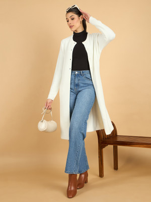 CLAPTON Woven Round Neck Casual Women White Sweater