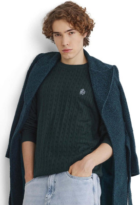 RARE RABBIT Solid Crew Neck Casual Men Blue Sweater