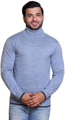 CAVARDI Solid High Neck Casual Men Blue Sweater