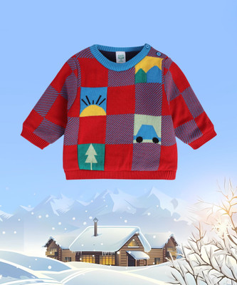 MINI KLUB Graphic Print Round Neck Casual Baby Boys Brown Sweater