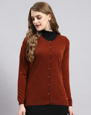 MONTE CARLO Solid Round Neck Casual Women Brown Sweater