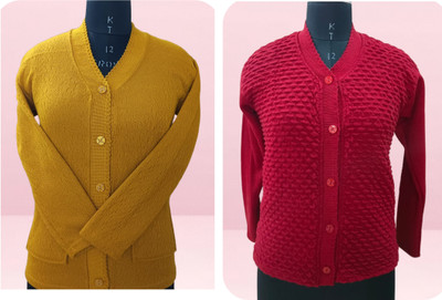 Keshavi Self Design V Neck Casual Women Multicolor Sweater