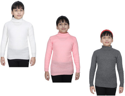 Indistar Solid High Neck Casual Girls Multicolor Sweater